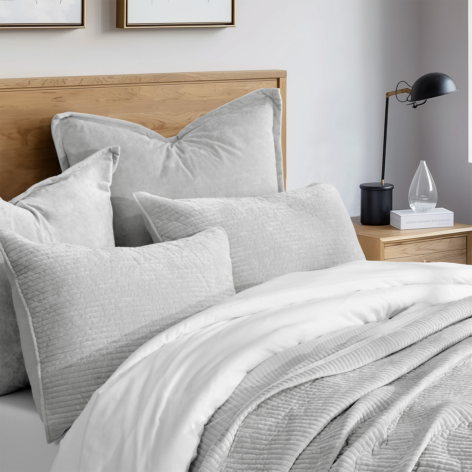 Velvet Quilt Set, King, Frost Gray