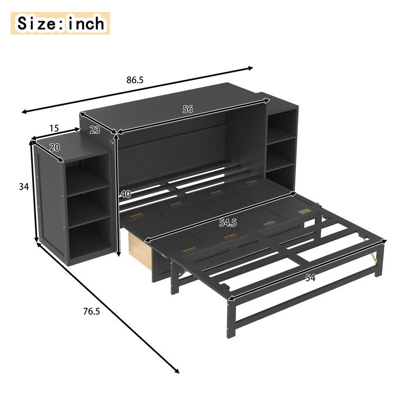 Space-Saving Full Murphy Bed With Storage, Dark Gray