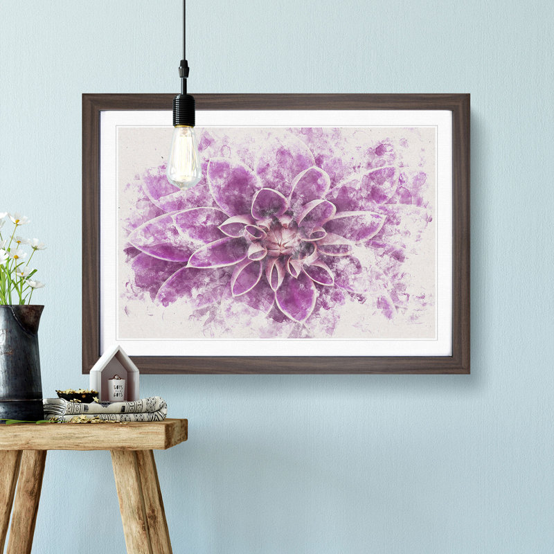 Pink Dahlia Flower - Picture Frame Painting Print, 33cm H x 45cm W x 2cm D, Walnut Framed