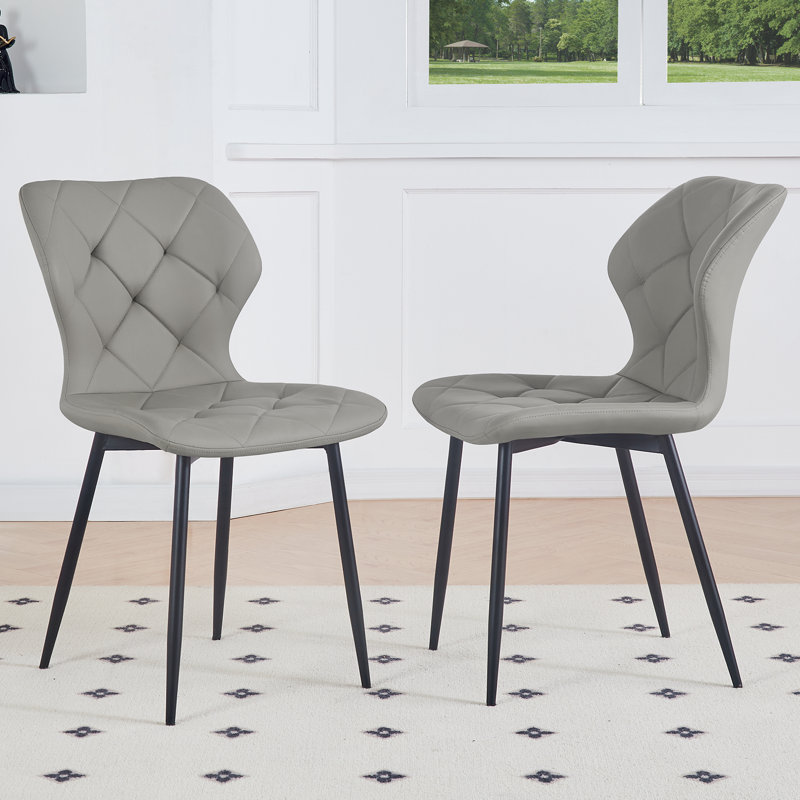 Ergonomic Curved Back Faux Leather/Velvet Upholstered Dining Chair, Grey Faux Leather