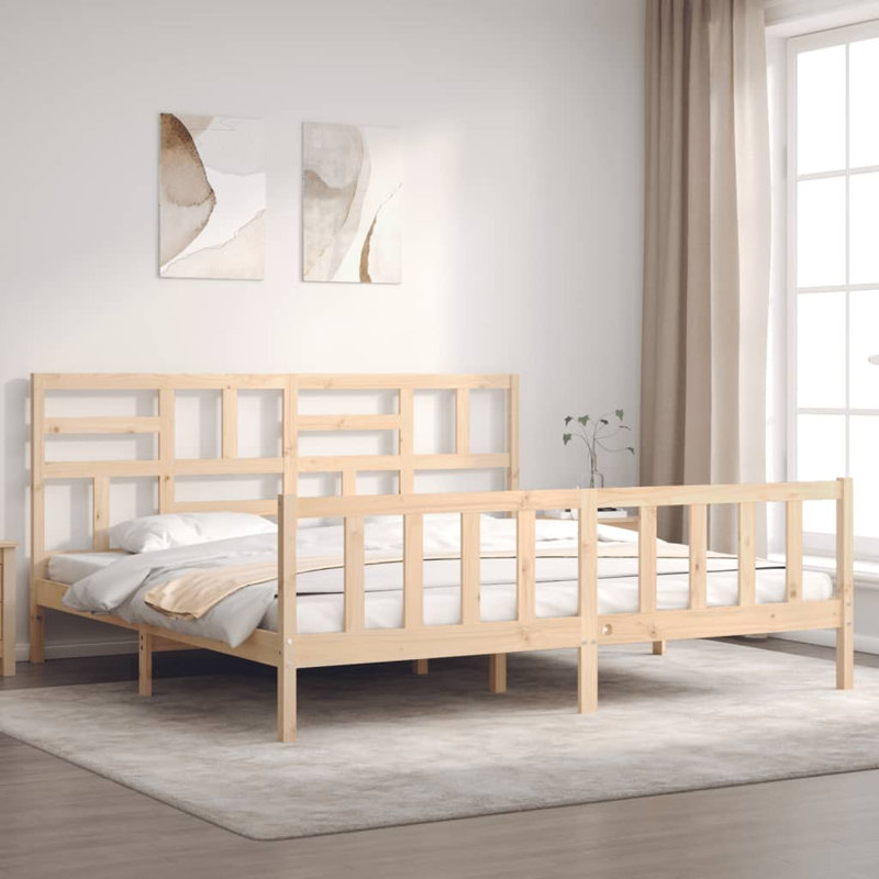 Bed Frame with Headboard, Natural, European Kingsize (160 x 200cm)