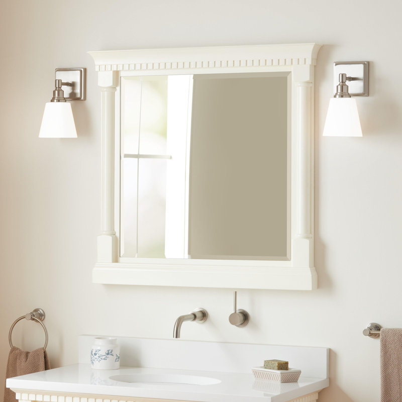 Claudia Modern Rectangular Framed Bathroom Wall Mirror, 33" x 34", White