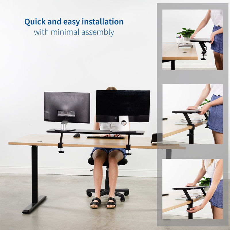 VIVO Ergonomic 40" Black Desk Shelf Riser with Steel C-Clamps