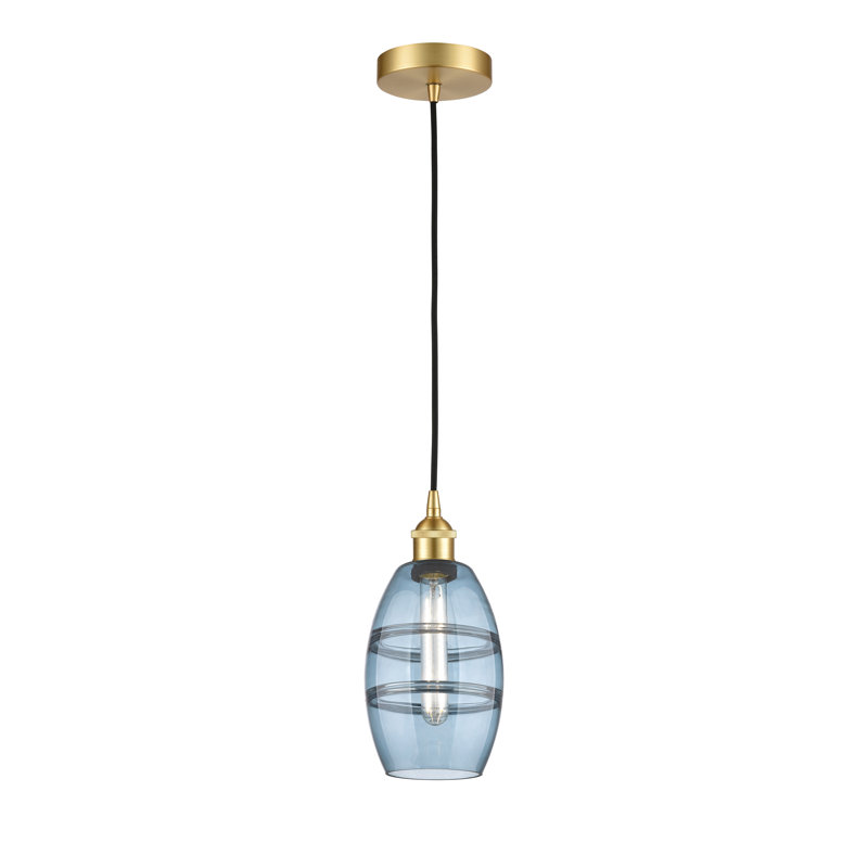 Mini-luminaire suspendu 1 lumière Edison Bettylou-616-G557, H 8,13 po x l 5,88 po x P 5,88 po, Bleu princesse, Or satiné