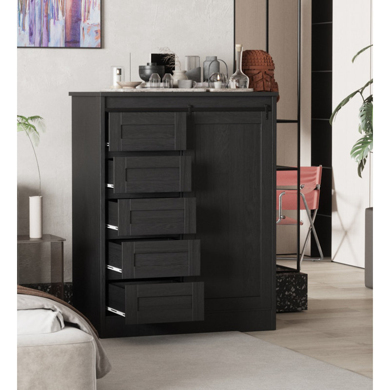 Gentleman 5-drawer Chest With Sliding Door, Black