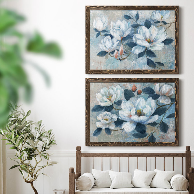 Spring Bloom I - ensemble de 2 peintures sur toile encadrées, H 37,5 po x l 55 po x P 1,5 po, Encadré de bois de noyer