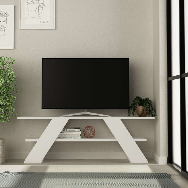 Meuble télé moderne blanc de 47,2 po x 15,7 po x 15,8 po | 100% panneau de particules enduit de mélamine, épaisseur: 0,7 pouce | Supporte jusqu'à 33,1 lb | Design élégant pour le salon et les espaces de divertissement, durable et élégant