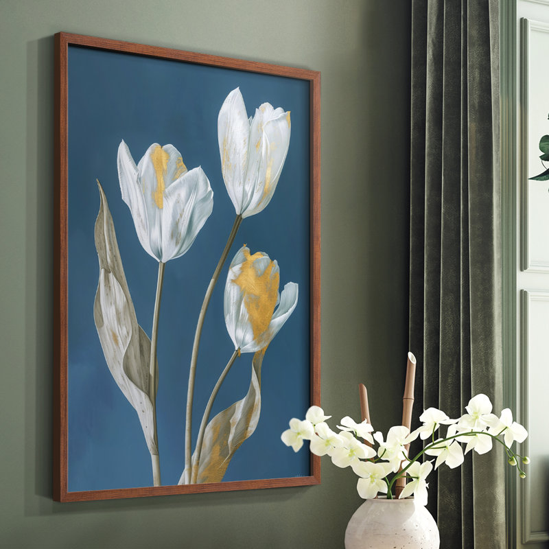 Série FLORAL Cxxxv - reproduction encadrée de qualité supérieure - prête à être accrochée - aucun clou requis, Noyer