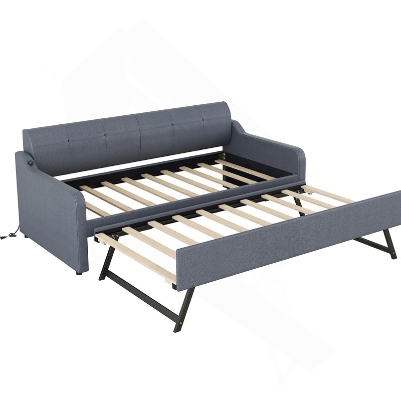 Upholstered DayBed with Trundle and USB Charging Design