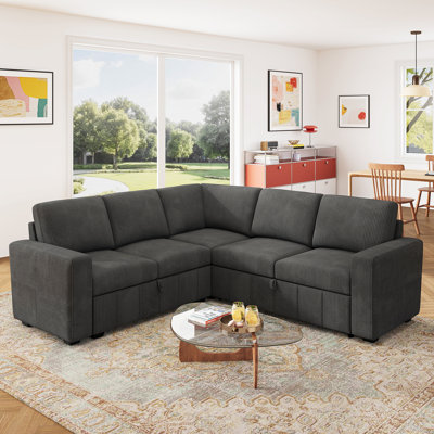 Honbay L Shaped Sleeper Sectional Sofa Couch With Storage Seat Beige