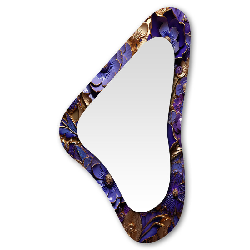Toby Rajasthan royauté floral Indian Tiles 2 - miroir asymétrique floral unique, grand miroir mural de forme irrégulière mauve, impression sur métal