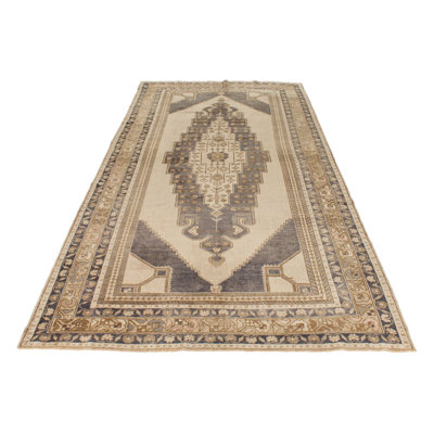 5x10 Gray and Beige Turkish Tribal Runner