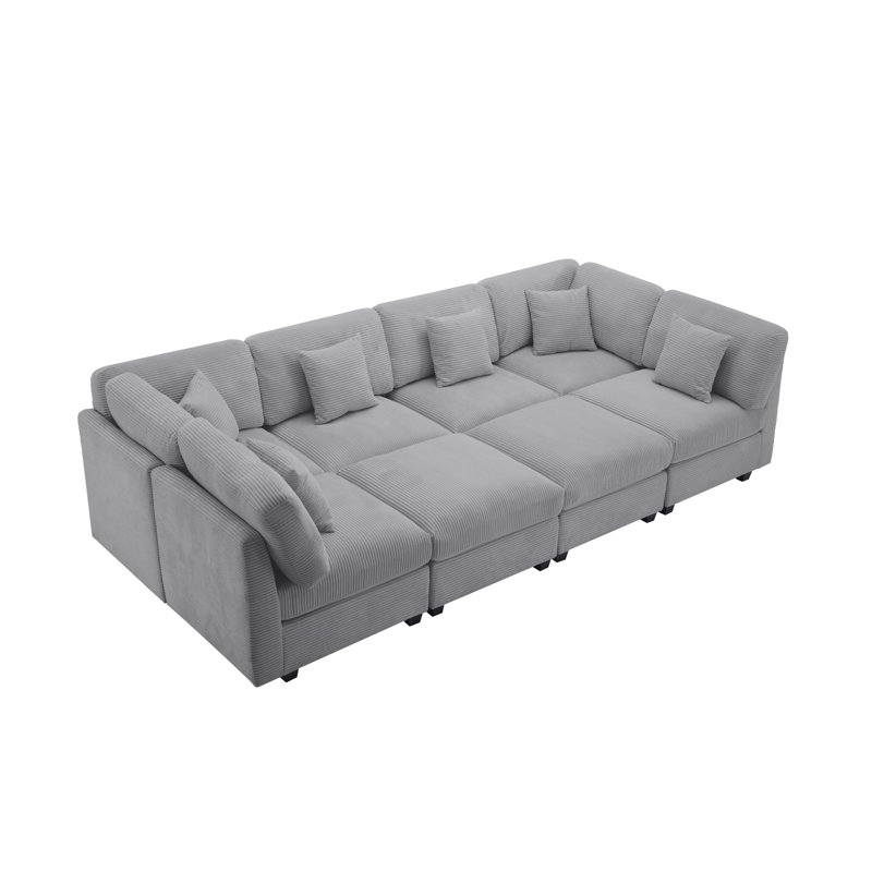 Nicholson 8-piece Sleeper Sofa Sectional, Light Gray Corduroy
