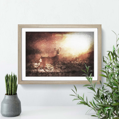 Roe Deer in Sunlight in Abstract - Picture Frame Painting Print