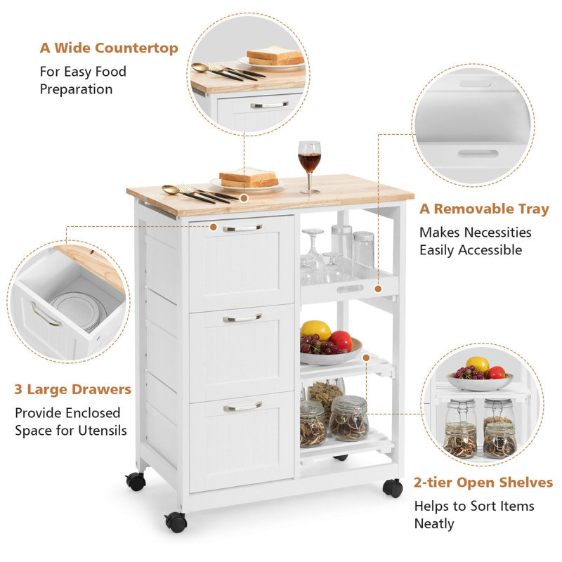 Aube Solid Wood Kitchen Cart