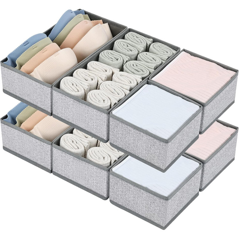 8-Pack Fabric Foldable Drawer Organizers For Clothes, Underwear, Socks - Blended, Gray