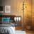 3-Light Boho Floor Lamp for Living Room, Rattan Wicker Standing Lamp with Palm Tree Design, Farmhouse Coastal Floor Light with Woven Shade, Tall Bohemian Lamp