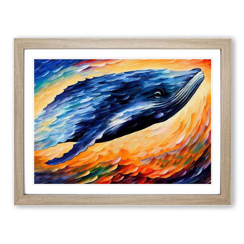 Whale Painting Abstract - Framed Print, 46cm H x 64cm W x 2cm D, Oak Framed