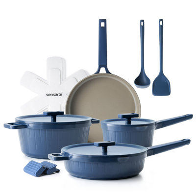  SENSARTE Nonstick Ceramic Cookware Set 14-pieces,Non-Toxic Pots and Pans Set, Healthy Kitchen Cooking Set with Stay-Cool Handles, Dishwasher and Oven Safe, Die-Cast Lids, PFOA/PFAS/PTFE Free