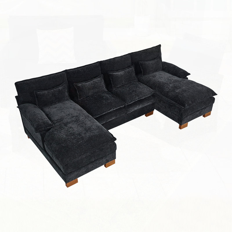 Canapé en chenille avec canapé double, Noir