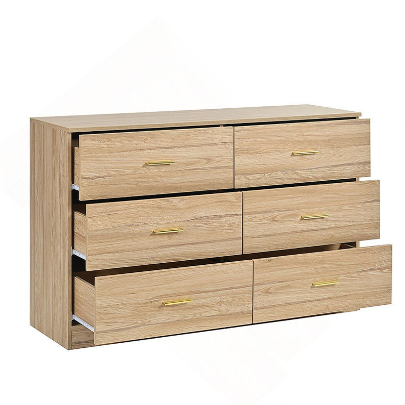 Commode moderne à 6 tiroirs pour la chambre à coucher - Vaste commode de rangement, robuste et sécuritaire, Naturel
