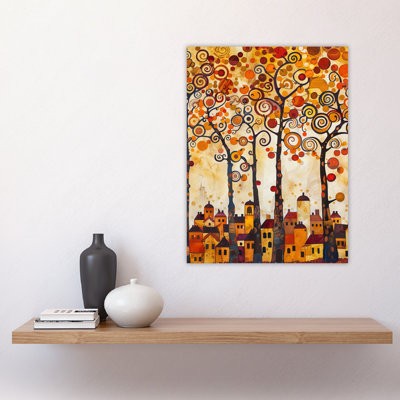 Tangerine Trees Town Painting Autumnal Wall Art Print