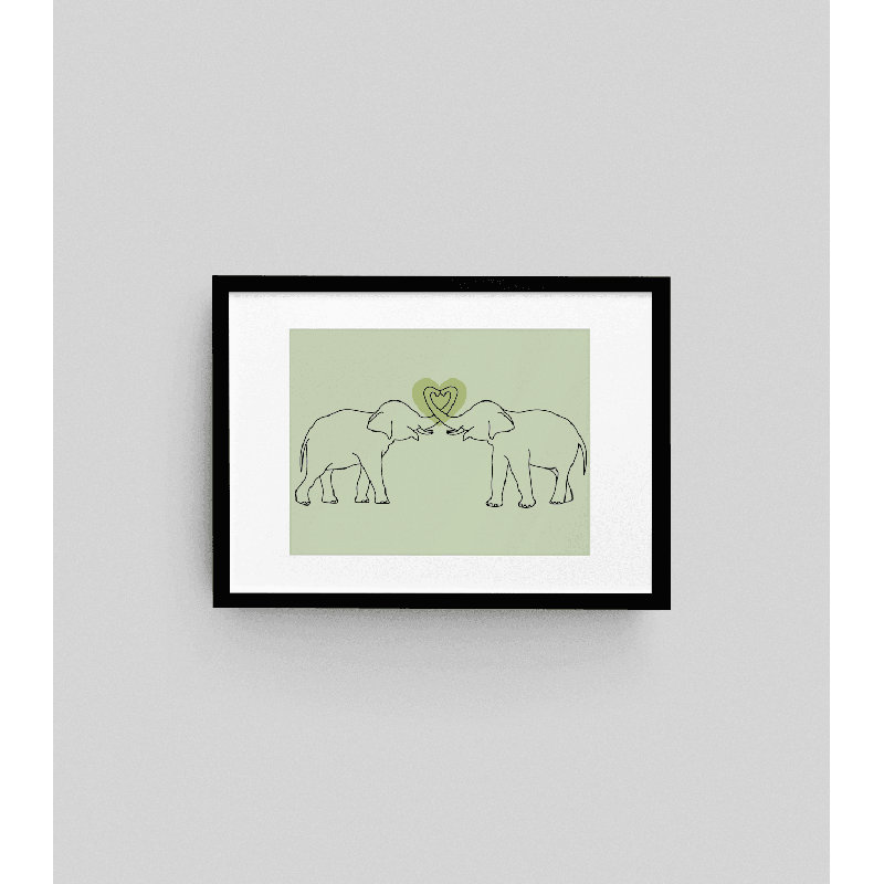 Two Elephants Line Art Love - Single Picture Frame Print