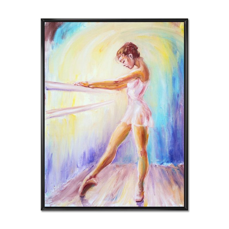Jeune ballerine qui pratique - Peinture sur toile encadrée, H 36 po x l 24 po x P 1 po, Toile à cadre flottant noir