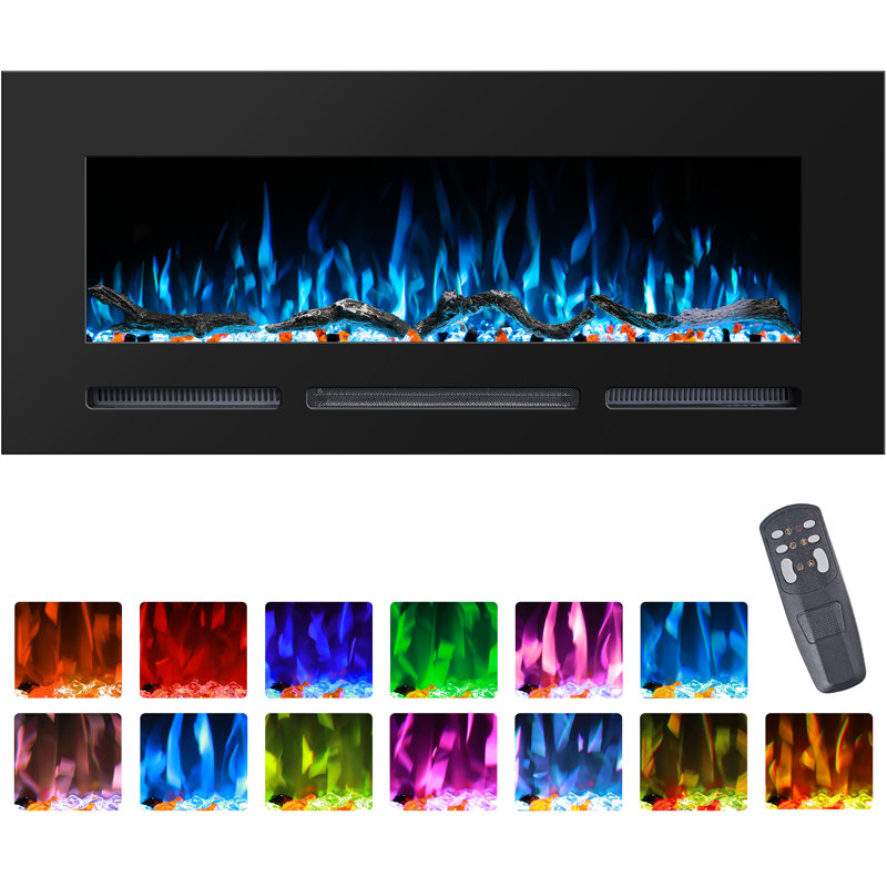 Aarryn Symple Stuff Black Electric Fireplace Insert, 21.65" H x 50" W x 5.5" D
