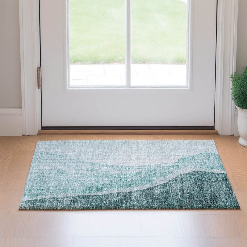 Premium Machine Washable Prisco Teal Rug, Rectangle 1'8" x 2'6"