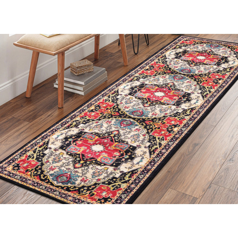 Lyanne Washable Non-Slip Black Area Rug, Rectangle 2'7" x 9'