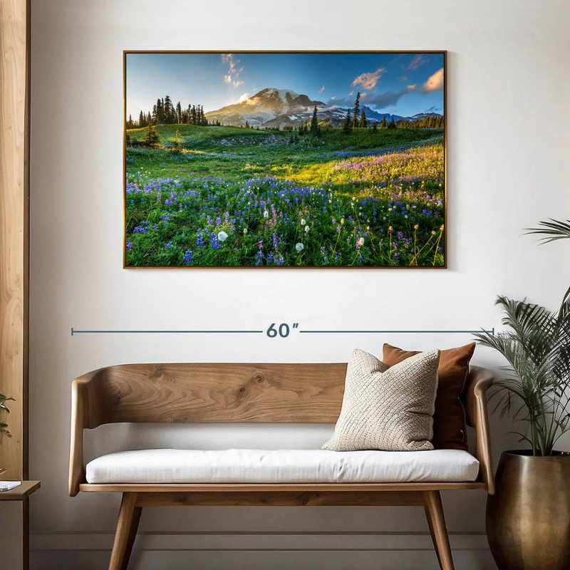 Le printemps au mont Rainier, 46 po x 31 po, Cadre flottant doré