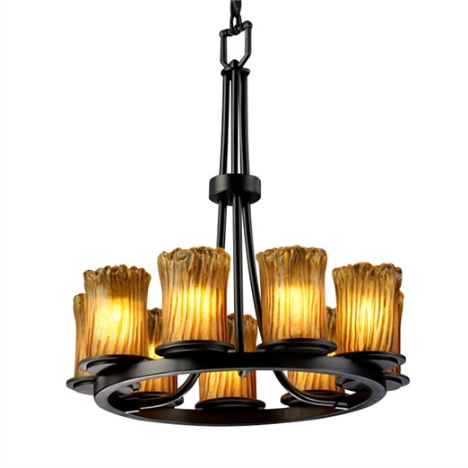 Lustre en roue de chariot à 9 lumières unique/tendance Sahai, Bronze foncé, Amber
