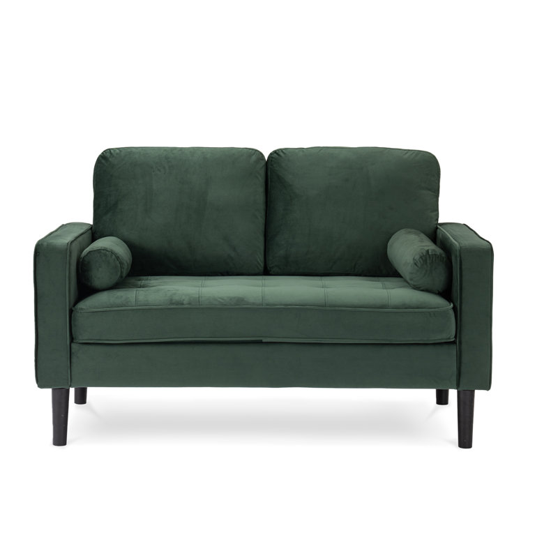 Baity Cushioned Loveseat Sofa, Velvet Bottle Green, 2