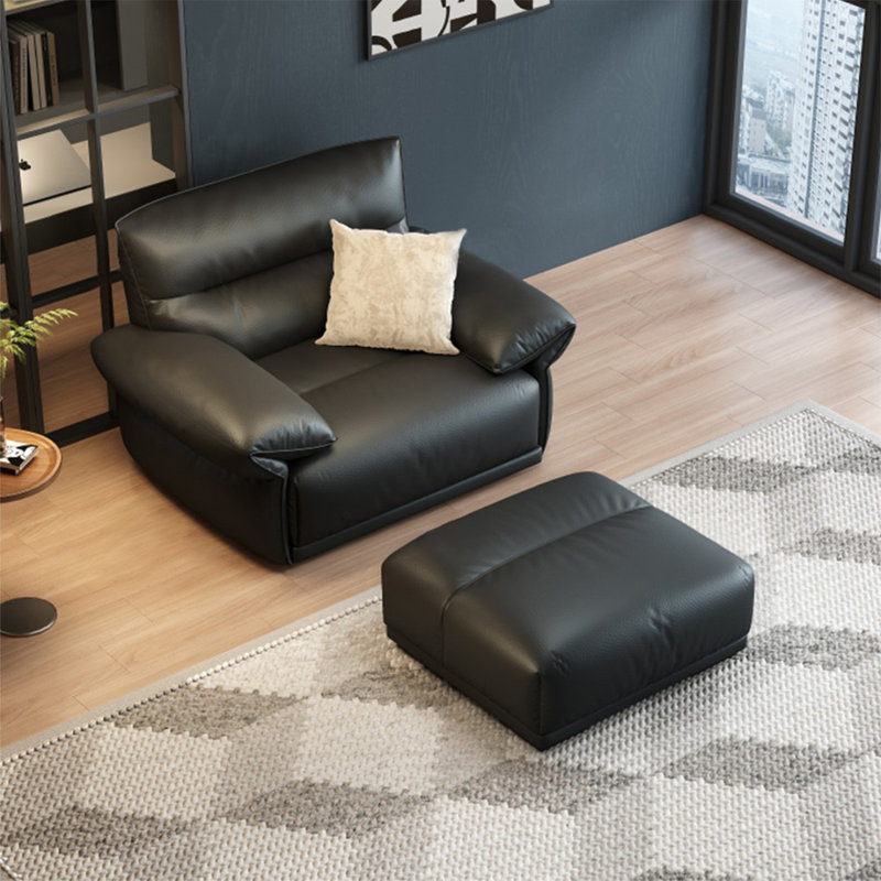 Chaise avec accoudoirs avec repose-pieds noir en cuir véritable avec repose-pieds
