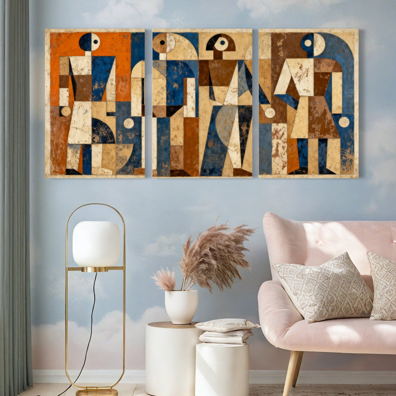 Ensemble de 3 toiles murales abstraites à motifs géométriques (ensemble de 3), H 18 po x l 36 po