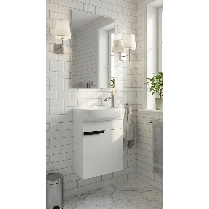 Meuble-lavabo mural simple 16 po avec lavabo en céramique, Blanc