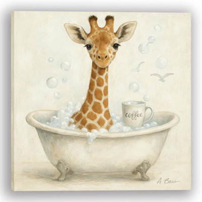 Bathtime Brew – Giraffe in Tub Canvas Bathroom Wall Art