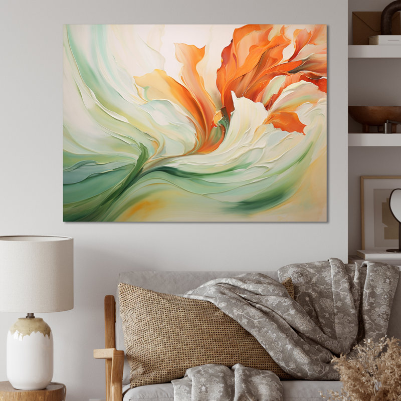 Green Flowing Petals - Abstract Botanicals Framed Prints, 34" H x 44" W, Wrapped Canvas, No Frame
