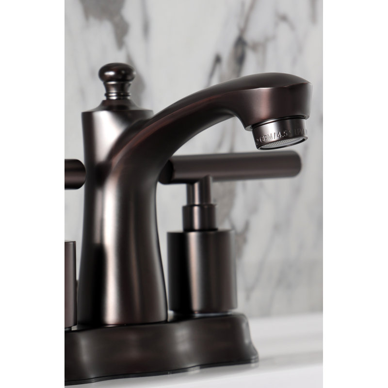 Kingston Brass Manhattan Two-Handle 3-Hole Deck Mount 4" Centerset Bathroom Faucet with Pop-Up Drain, Oil Rubbed Bronze