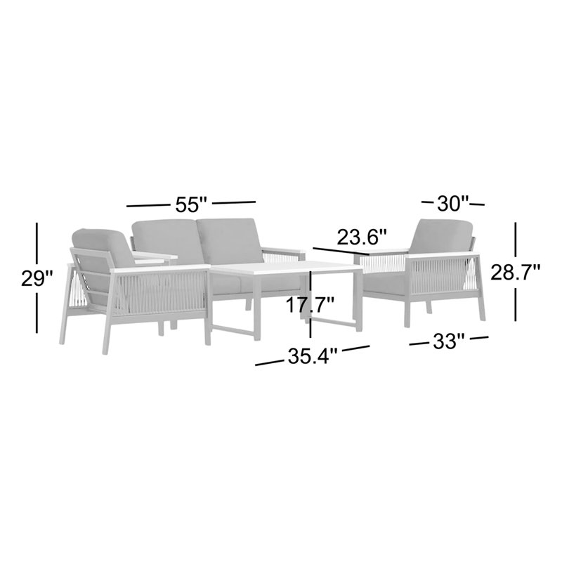 Ensemble de conversation 4 pièces avec coussins Sunbrella Townsend, Tissu blanc Sunbrella®