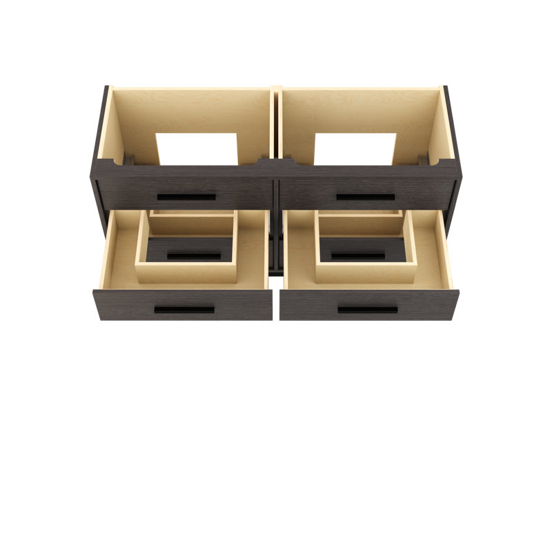 Meuble-lavabo à double tiroir blanc Rift, Gris délavé, Noir mat, 60"