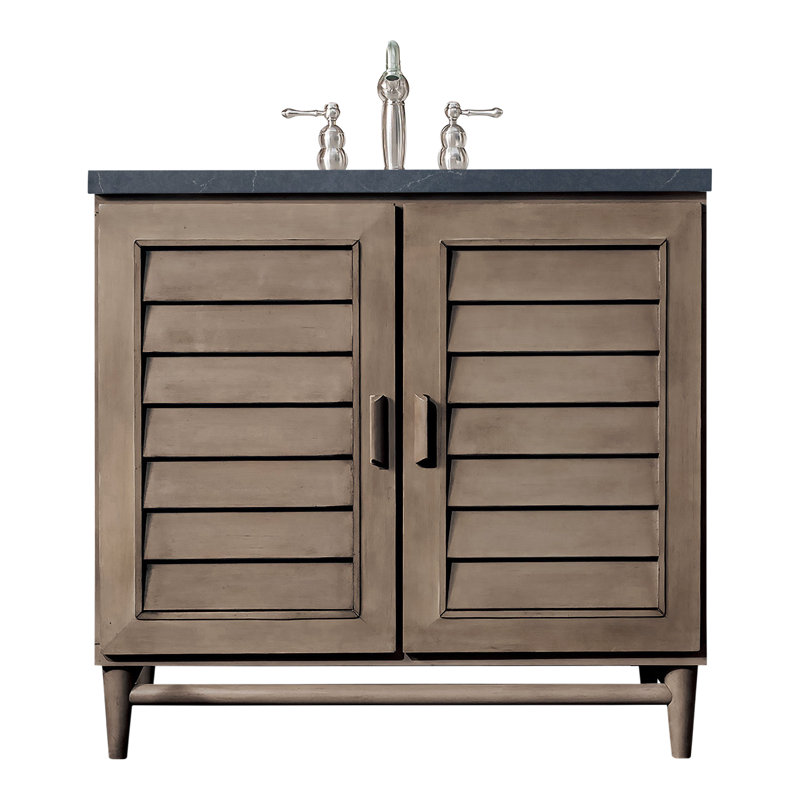 Broeder 36'' Single Bathroom Vanity with Top, Whitewashed Walnut, Charcoal Soapstone, 8" Widespread
