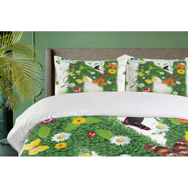 Green Multicolor Floral Queen Duvet Cover Set with Pillow Shams