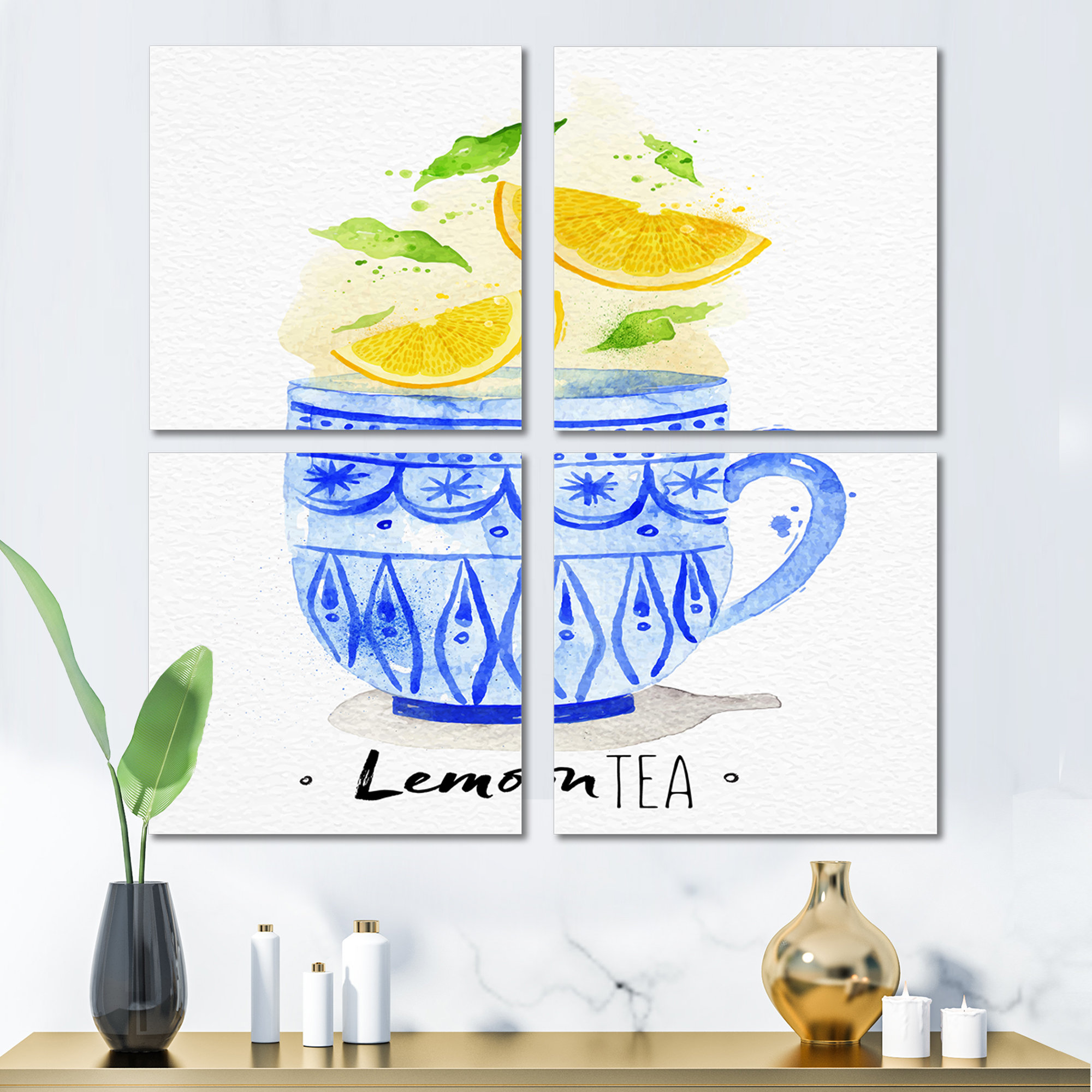 Red Barrel Studio Teacup Lemon Tea - Food Canvas Wall Art Print 4 Piece ...