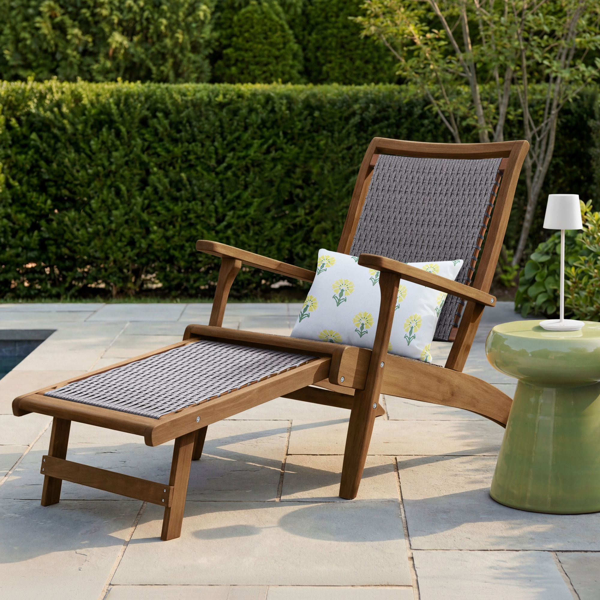 Patio Chair with Ottoman, Gray