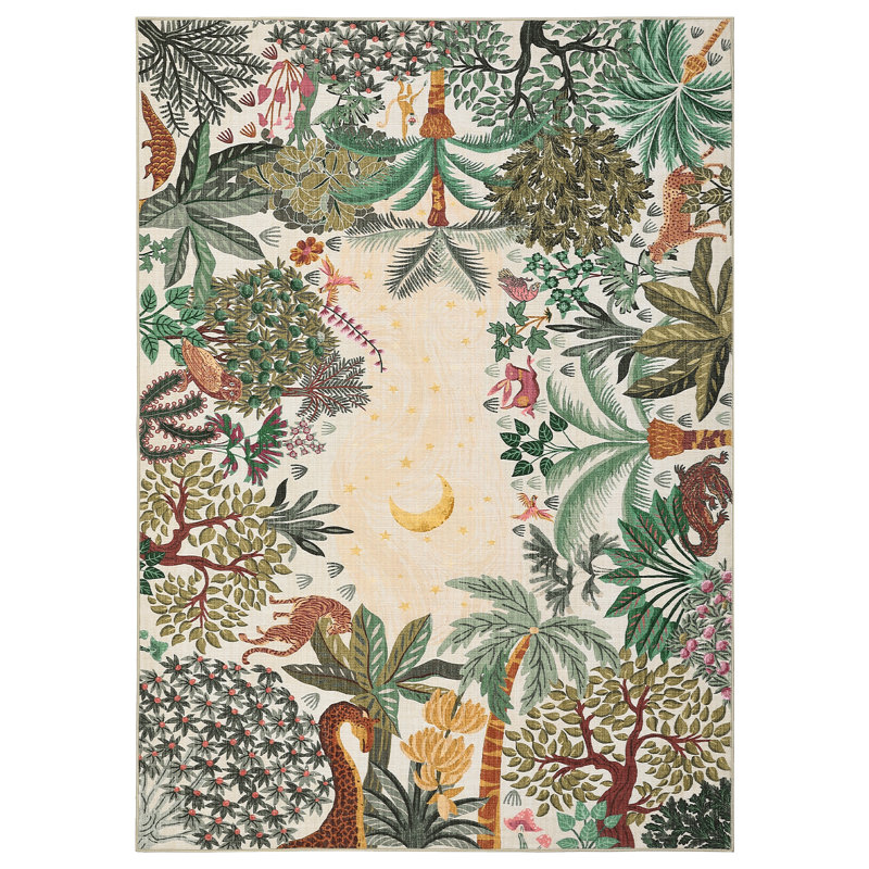 Floral Machine Washable Rugs with Rubber Backing for Living Room Non Slip Stain Resistant Carpet for Bedroom Living Room