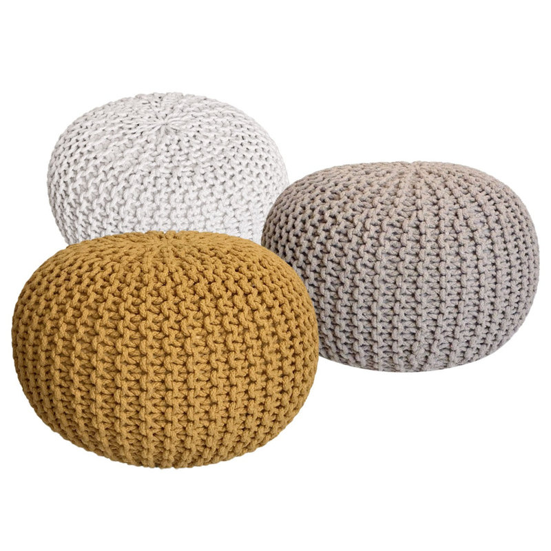 Iyana 55cm Wide Pouf Ottoman, White/Grey/Yellow