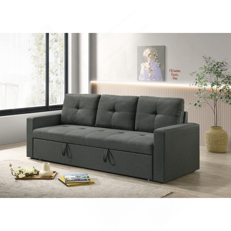 Canapé-lit en tissu gris foncé de 83,5 po avec coussins capitonnés