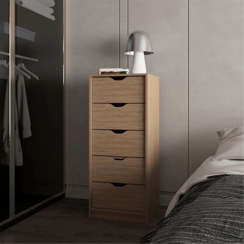 Commode à 5 tiroirs en chêne naturel pour chambre de bébé et chambre de bébé - Rangement moderne peu encombrant